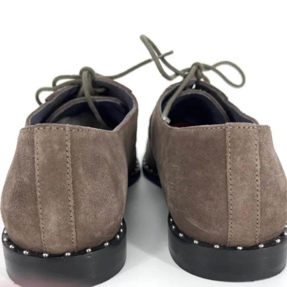 Anthropologie Liendo‎ Yuma Derby Lace Up Shoes Brown Suede w Silver Studs Size 8